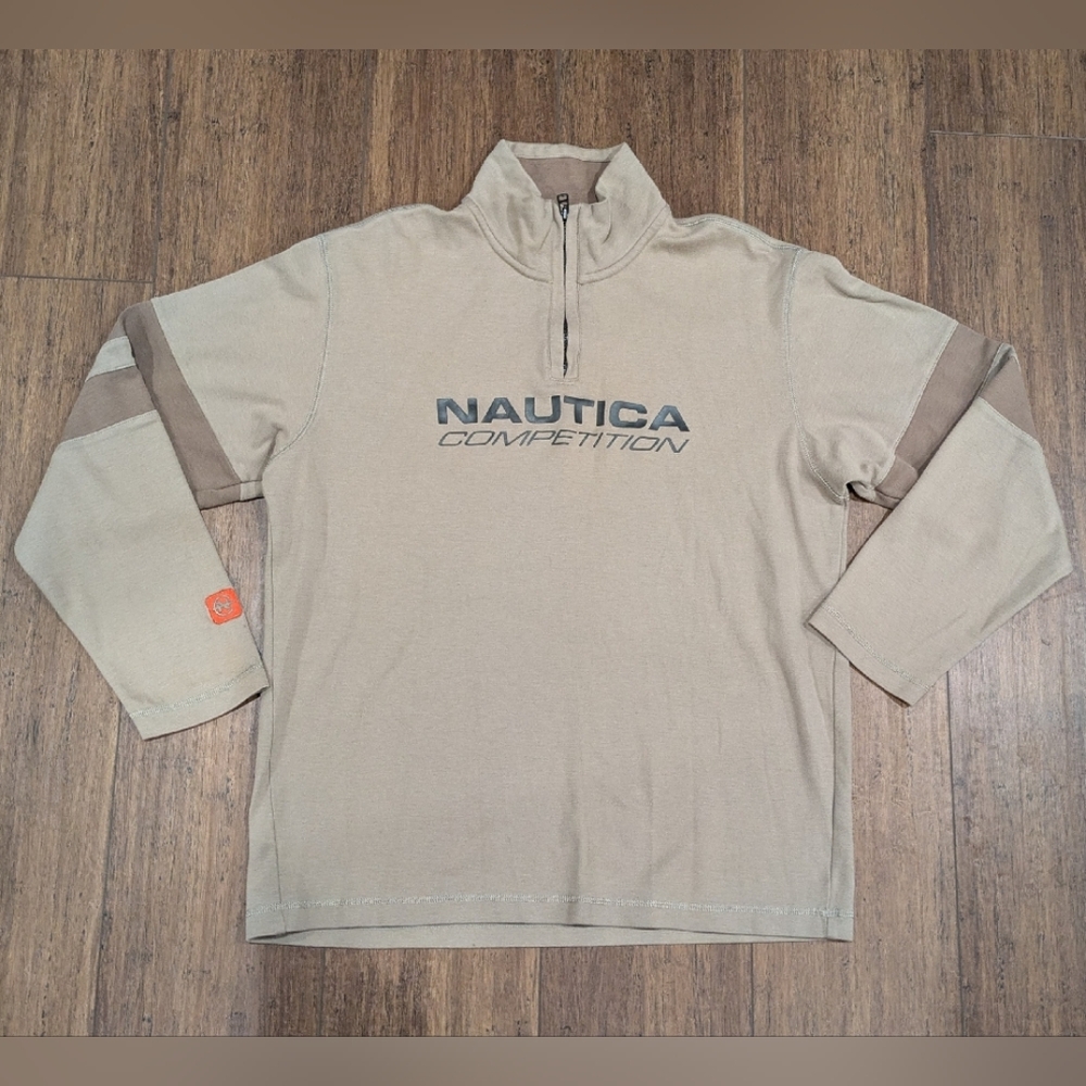 Nautica Competition 1/4 Zip Long Sleeve Pullover Sweater Beige Medium Mens